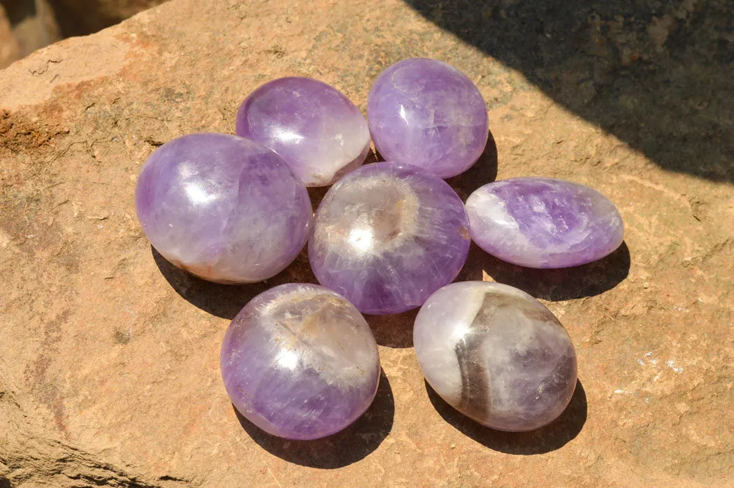 Polished Gemmy Amethyst Galet - Palm Stones x 20 From Madagascar