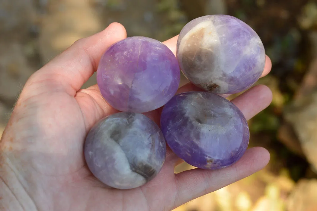 Polished Gemmy Amethyst Galet - Palm Stones x 20 From Madagascar