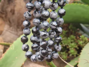 Polished Large Snowflake Obsidian Ball Shaped Beaded Necklace  - Sold per Item - From Mexico