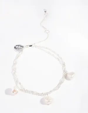 Real Silver Plated Triple Freshwater Pearl Bracelet