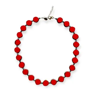 Red Beaded Necklace, Small Circle Glass Beaded Necklace