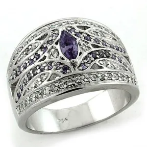 Rhodium 925 Sterling Silver Ring with AAA Grade CZ in Amethyst for Women Style LOAS1186