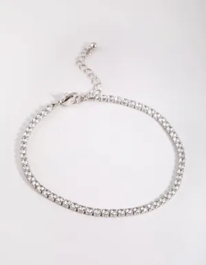 Rhodium Cubic Zirconia Tennis Anklet