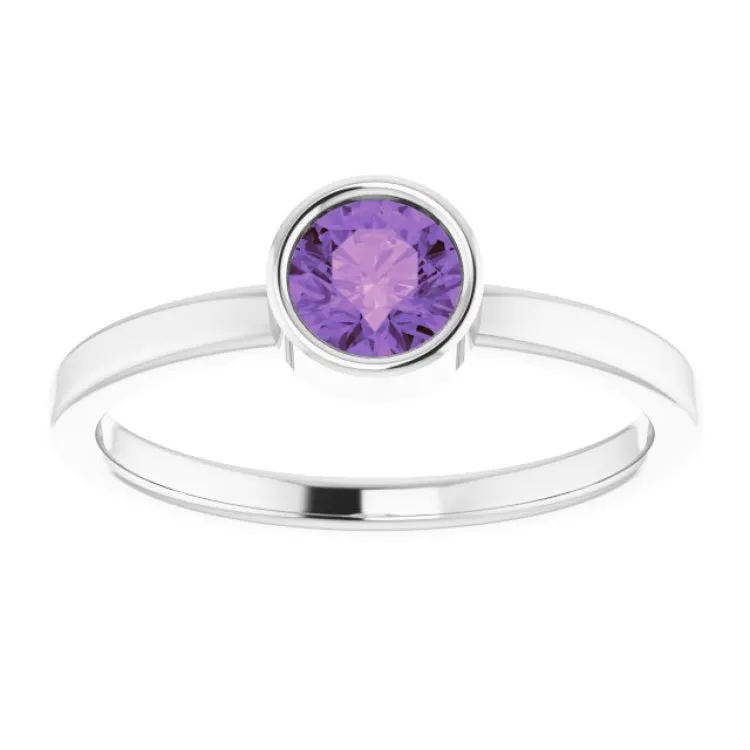 Rhodium-Plated Sterling Silver 5 mm Imitation Amethyst Ring