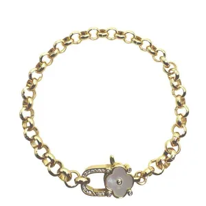 Rolo Chain & CZ Clover Clasp Bracelet: Mother of Pearl (BCG4585W)