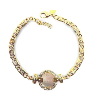 Round Mother of Pearl Charm On 18kt GF Scroll Chain Bracelet (BCG455RND)