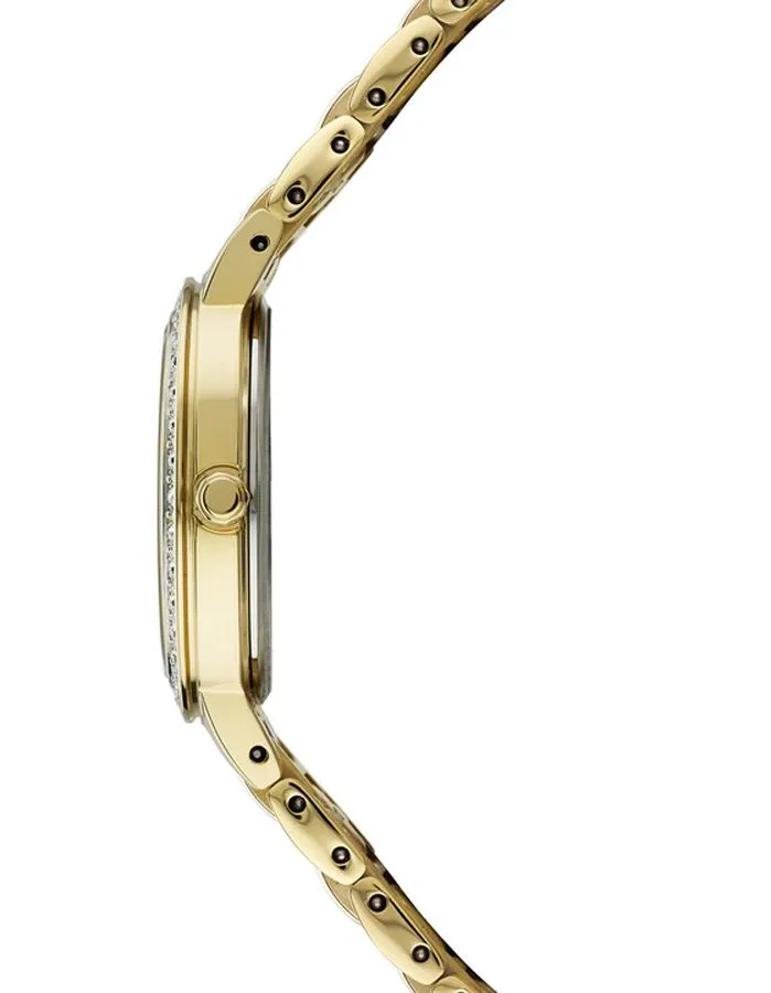 Seiko Womens Solar Crystal Dress Watch - Gold-Tone - White Mother of Pearl Dial