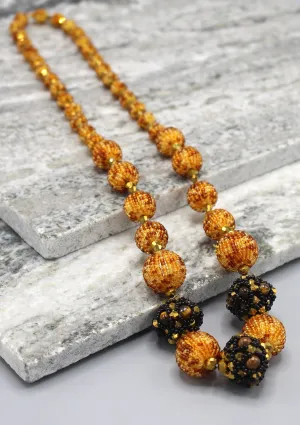 Shiny Golden and Maroon Glass Seed Beads Necklace