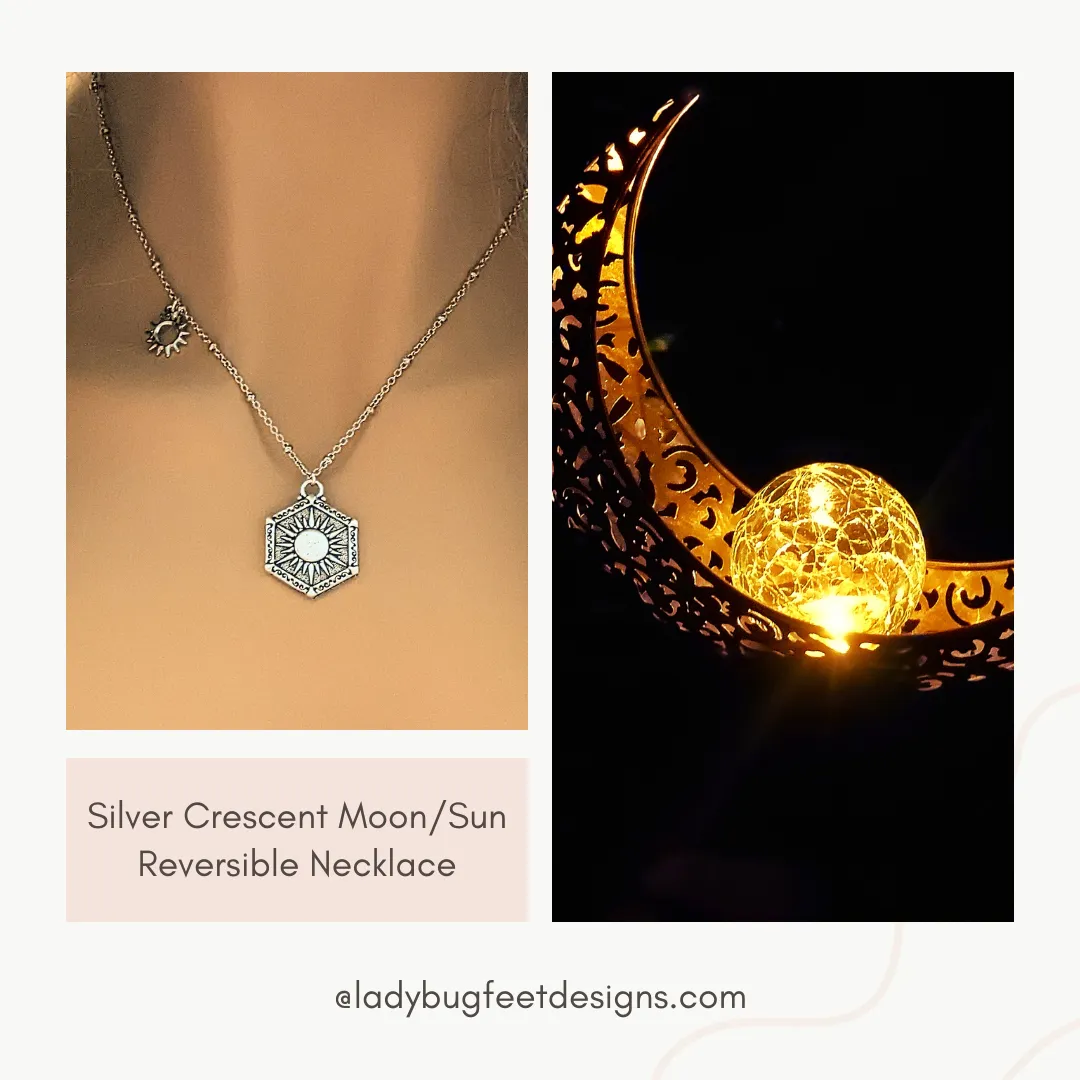 Silver Crescent Moon/Sun Reversible Necklace