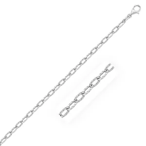 Size: 10'' - 14k White Gold Anklet with Fancy Hammered Oval Links