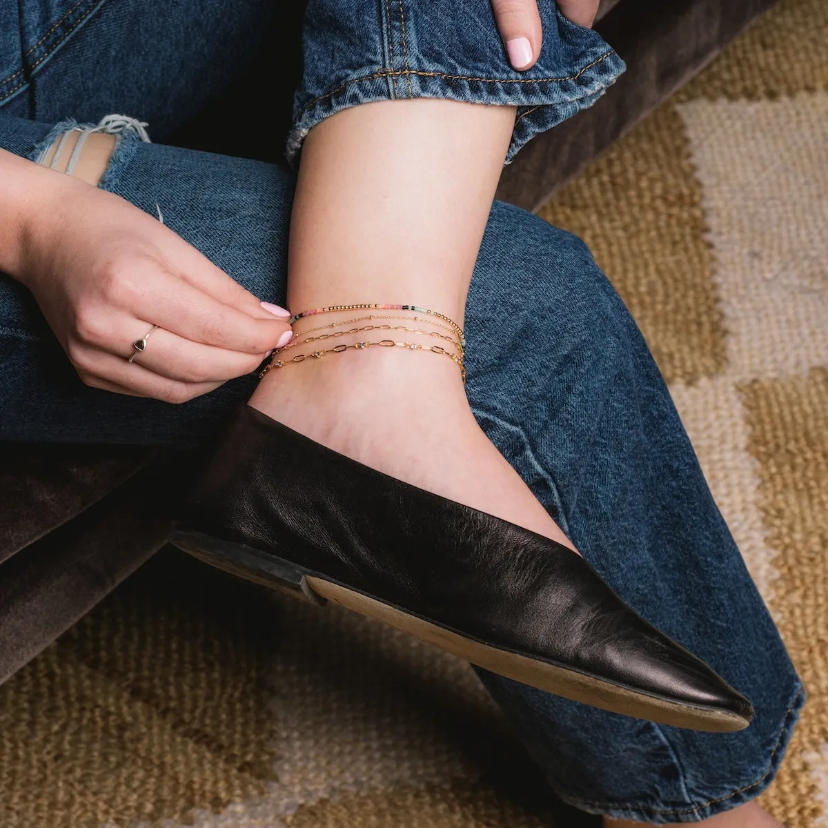 Solid Gold Beaded Anklet