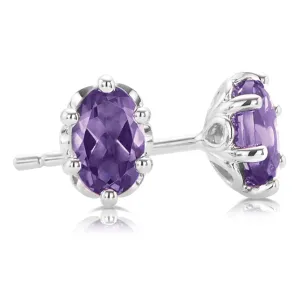 Sterling Silver 6x4mm Oval Cut Amethyst Stud Earrings