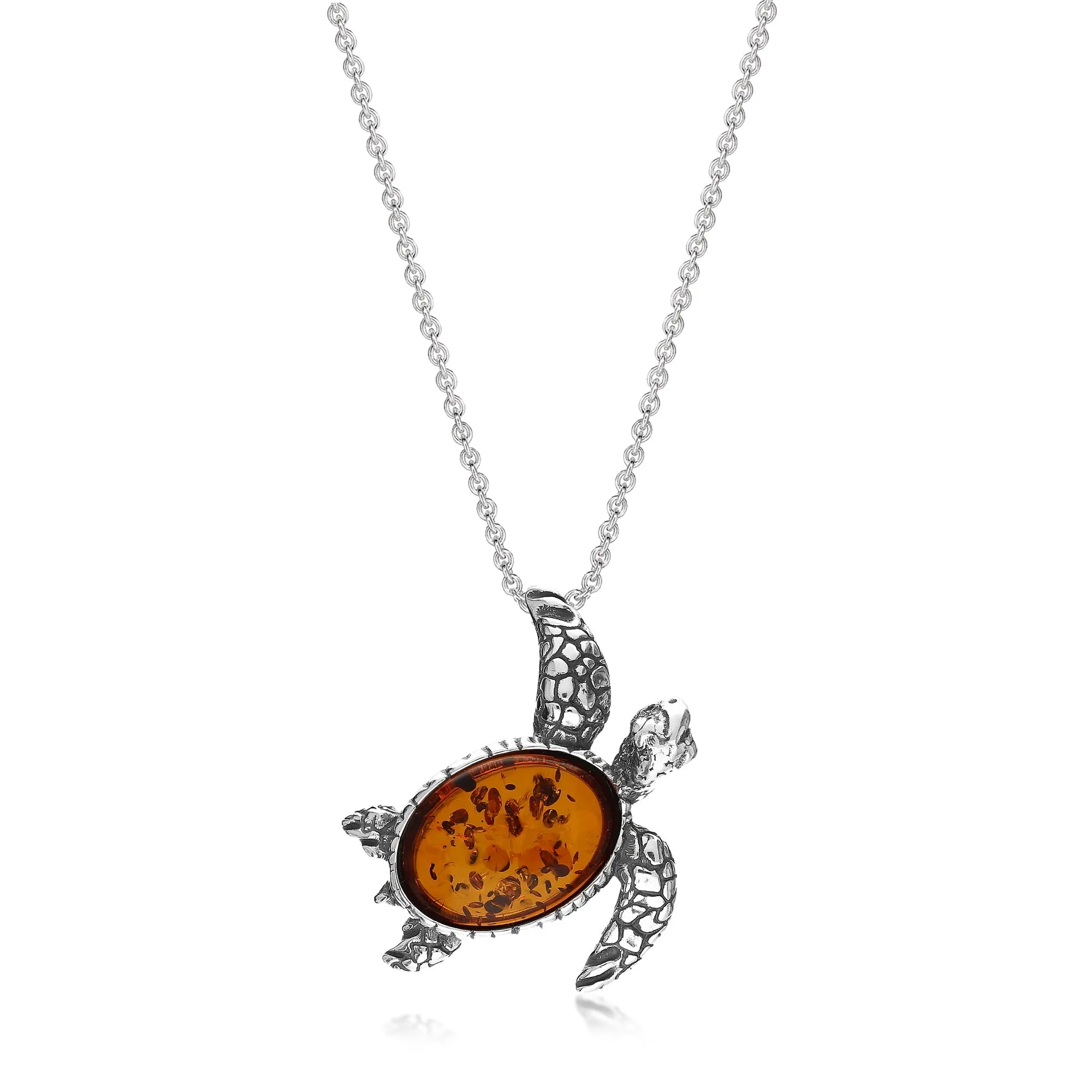 Sterling Silver Amber Backed Turtle Pendant