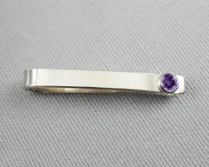 Sterling Silver Amethyst Bezel Set Slide Tie Bar