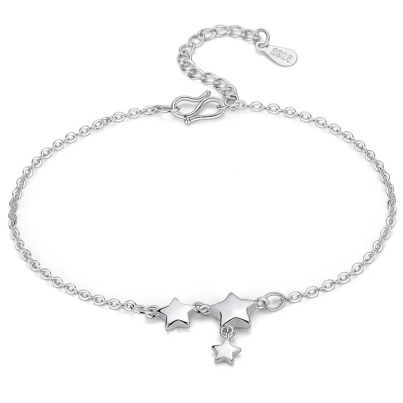 Sterling Silver Ethnic Style Star Anklet Bracelet