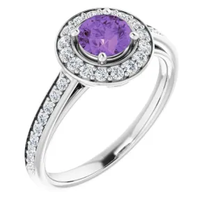 Sterling Silver Natural Amethyst & 1/3 CTW Natural Diamond Ring