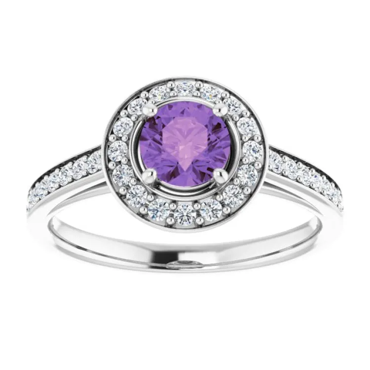 Sterling Silver Natural Amethyst & 1/3 CTW Natural Diamond Ring