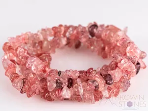 STRAWBERRY QUARTZ Tanzberry Crystal Necklace - Chip Beads - Long Crystal Necklace, Beaded Necklace, Handmade Jewelry,  E1646