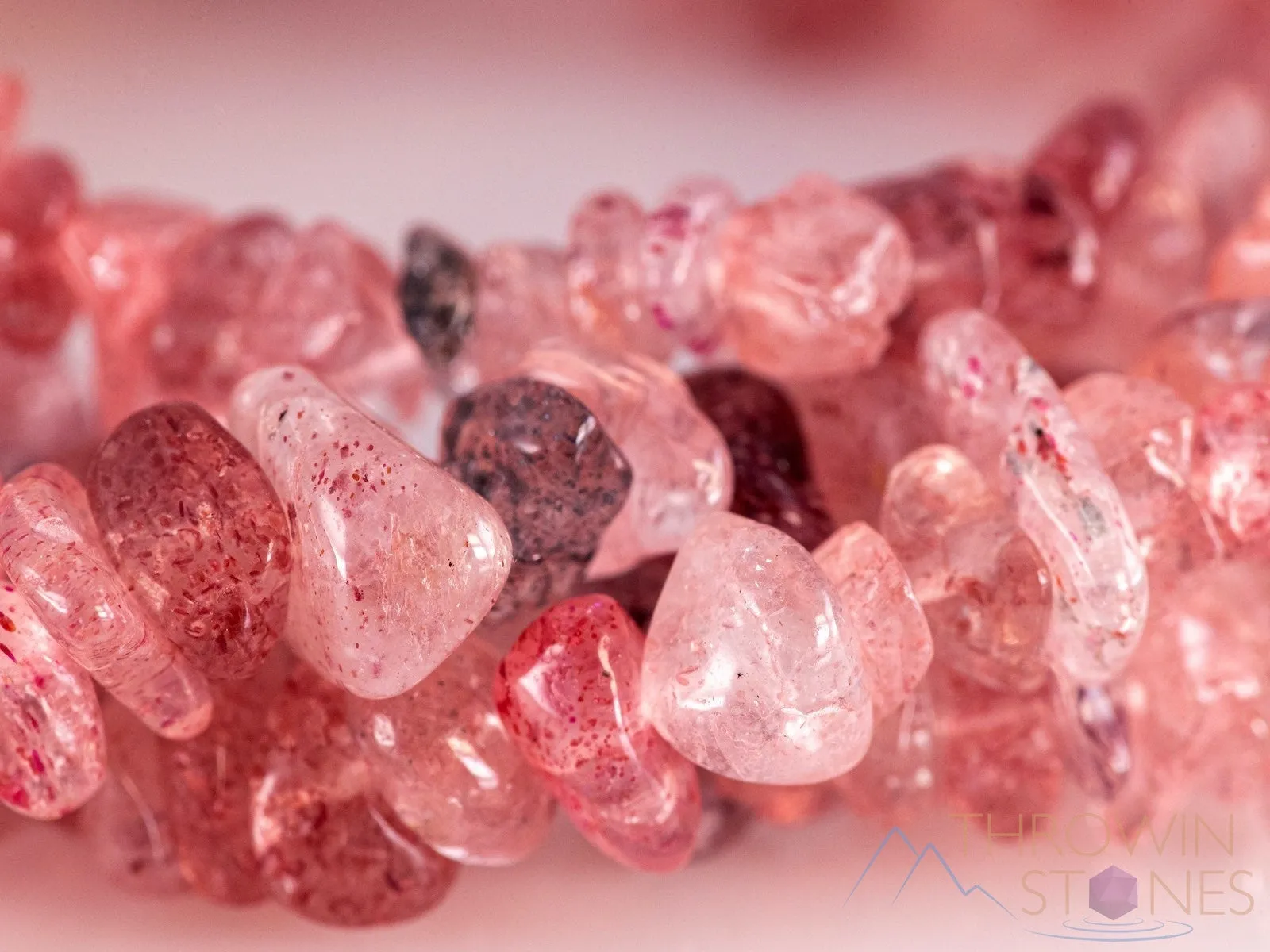 STRAWBERRY QUARTZ Tanzberry Crystal Necklace - Chip Beads - Long Crystal Necklace, Beaded Necklace, Handmade Jewelry,  E1646