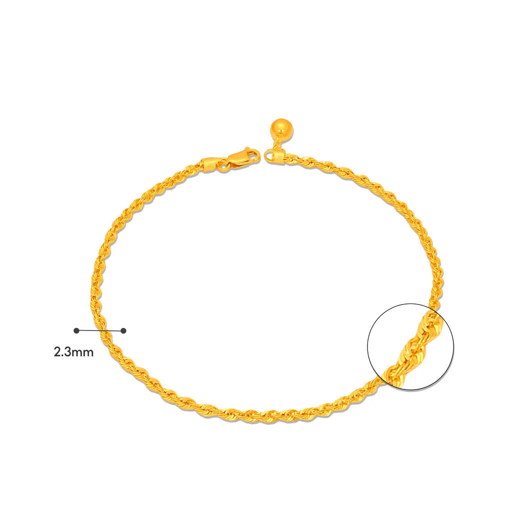 TAKA Jewellery 916 Gold Solid Rope Anklet with Bell