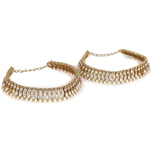 Traditional Heavy Pearl Kundan Bridal Anklets. Alloy Anklet (Pack of 2)