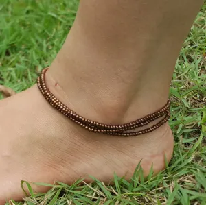 Tripple Strand Metallic Beads Anklet in Copper