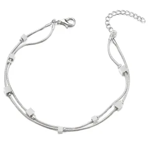 Two-Row Chain Anklet Bracelet with Charms of Cubes, Adjustable