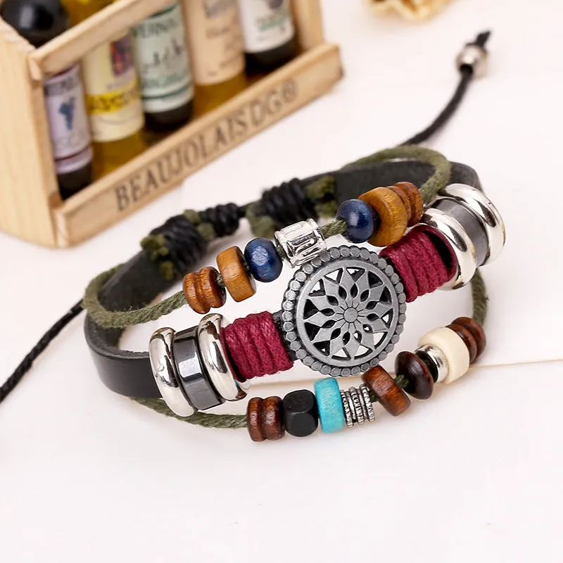 Vintage Cattle Leather Bracelet Fashionable Temperamental All-Match Beaded Leather Bracelet