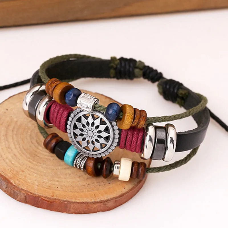 Vintage Cattle Leather Bracelet Fashionable Temperamental All-Match Beaded Leather Bracelet