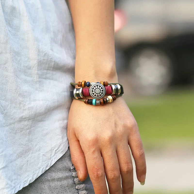 Vintage Cattle Leather Bracelet Fashionable Temperamental All-Match Beaded Leather Bracelet