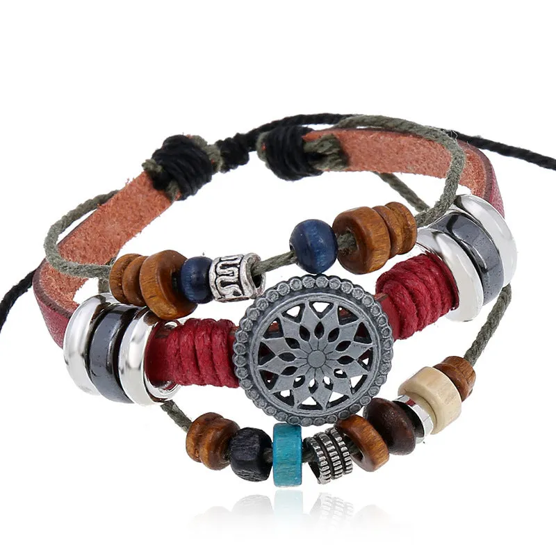 Vintage Cattle Leather Bracelet Fashionable Temperamental All-Match Beaded Leather Bracelet