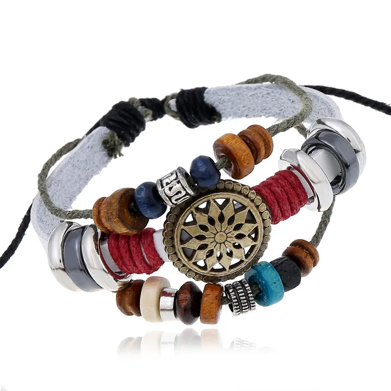 Vintage Cattle Leather Bracelet Fashionable Temperamental All-Match Beaded Leather Bracelet