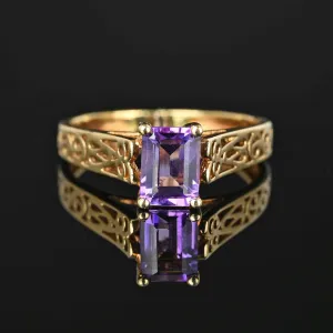 Vintage Gold Filigree Step Cut Amethyst Ring