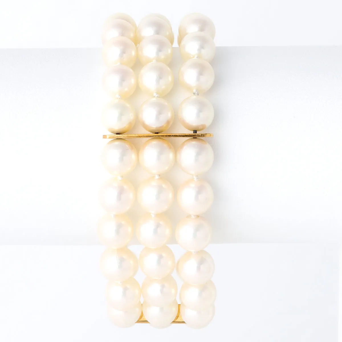 Vintage Pearl Diamond 18k Yellow Gold Three Strand Bracelet