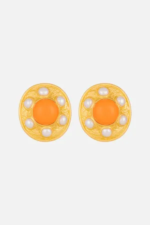 VIVIENNE ORANGE CORAL AND PEARL EARRINGS MULTI