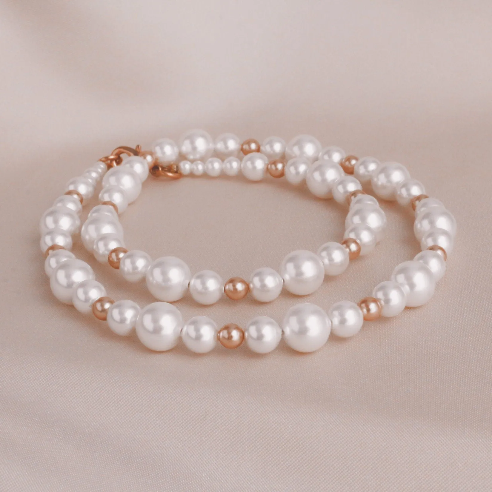 White & Rose Gold Pearl Necklace